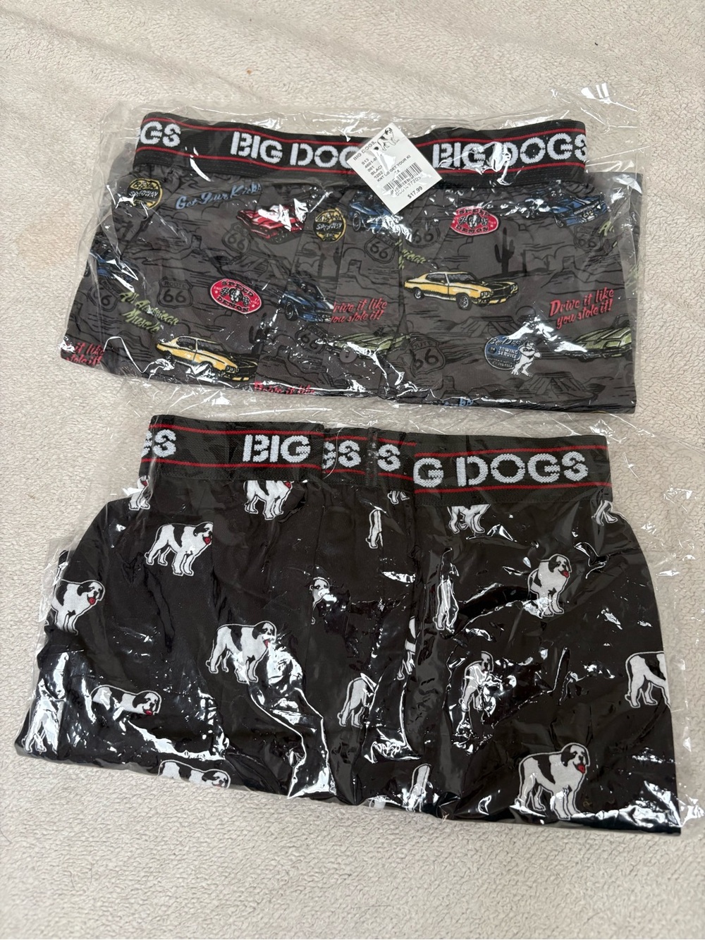 Big Dogs Black & Charcoal Boxer Briefs with Dog and Car Prints